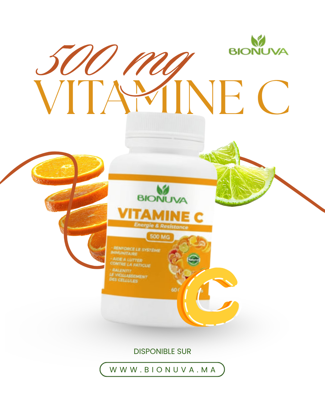 BIONUVA VITAMINE C • Coup de Fouet & Immunité • 60 Gélules
